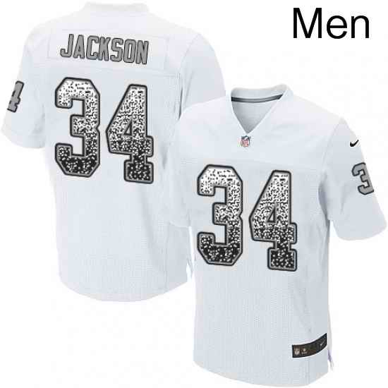 Mens Nike Oakland Raiders 34 Bo Jackson Elite White Road Drift Fashion NFL Jersey